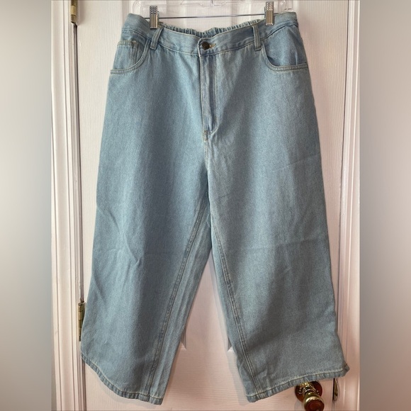 WOMAN Within Capri Jeans Light Wash Denim‎ Elastic Back 100% Cotton New 16W - Picture 1 of 16